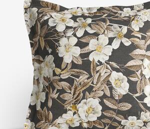 Goldea față de pernă cu tiv decorativ loneta - flori pe negru 45 x 45 cm