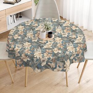 Goldea față de masă decorativă loneta - flori tropicale - rotundă Ø 140 cm