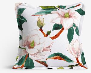 Goldea față de pernă 100% bumbac cu tiv decorativ - magnolie cu frunze 45 x 45 cm
