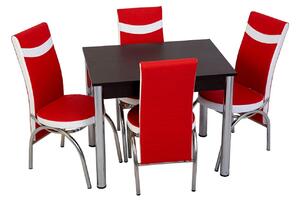 Set masă fixă Bronze Deco Wenge 66*90 cu 4 scaune roșu alb