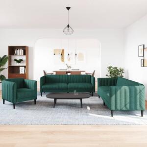 Set canapele, 3 piese, verde închis, material textil