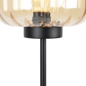 Lampă de podea design negru cu sticlă chihlimbar - Qara
