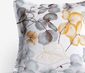 Goldea față de pernă 100% bumbac cu tiv decorativ - flori gri-maro cu frunze 60 x 60 cm