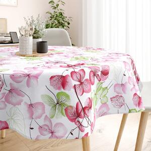 Goldea față de masă 100% bumbac - flori roz-verde cu frunze - rotundă Ø 60 cm