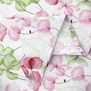 Goldea față de masă 100% bumbac - flori roz-verde cu frunze - ovală 80 x 140 cm