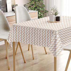 Goldea față de masă decorativă loneta - dungi albe - bej în zig zag 120 x 180 cm