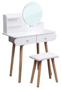 Set Alma, Masa de toaleta pentru machiaj cu oglinda, 2 sertare, scaun, Alb