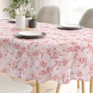 Goldea față de masă 100% bumbac - păsări în grădină roz - ovală 120 x 180 cm