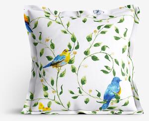 Goldea față de pernă 100% bumbac cu tiv decorativ - păsări colorate în grădină 45 x 45 cm