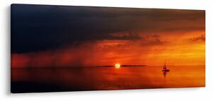 Tabloul apusului de soare cu barca (120x50 cm)