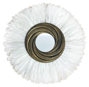 Oglinda decorativa de perete cu pene albe ROUSS WHITE, 55 cm