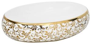 Lavoar de blat, alb și auriu, 59x40x15 cm, ceramică, oval