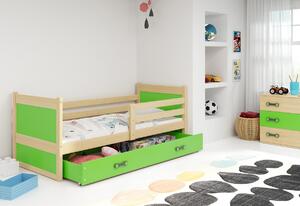 Pat pentru copii FIONA P1 COLOR + spațiu de depozitare + saltea + somieră GRATIS, 80x190 cm, pin, verde