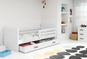 Pat pentru copii FIONA P1 COLOR + spațiu de depozitare + saltea + somieră GRATIS, 90x200 cm, alb, alb