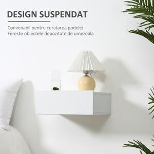 HOMCOM Noptiere Suspendate Set de 2, Design Modern, Fixare la Perete, Lemn Alb, 40x30x15cm | Aosom Romania