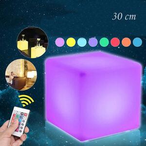 Taburet tip cub, iluminare RGB 16 culori, 4 moduri, control telecomanda, 30x30 cm