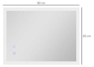 Oglinda de Baie 800x600mm cu Iluminare cu 3 Lumini LED, Intrerupator Tactil, Folie Dezaburire, Orizontala/Verticala Kleankin | Aosom RO