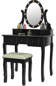 SEN19 - Set Masa toaleta, 80 cm, cosmetica machiaj, masuta vanity, oglinda cu LED-uri - Negru