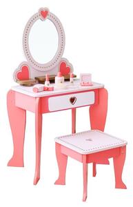 Set masa de toaleta pentru fetite, 92x34x49 cm, scaun si oglinda, accesorii par si machiaj, lemn roz