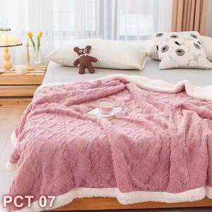 Patura Cocolino, cu blanita, tip tricotaj, 200x230cm, culoare uni, roz , PCT07