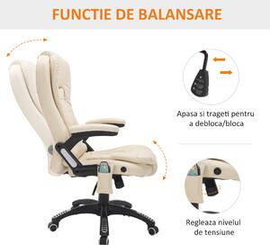 HOMCOM scaun de birou directorial, cu masaj, inaltime reglabila 62x68x111-121cm Bej | AOSOM RO