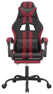 Scaun de gaming cu suport picioare, negru/roșu vin, piele eco