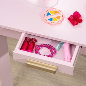 HOMCOM Masa cu oglinda si taburet, set de vanitate pentru copii, birou de machiaj pentru fete cu sertar pentru copii de 3-6 ani, roz | AOSOM RO