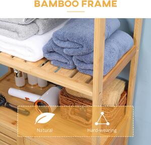 Kleankin Dulap de baie cu 2 rafturi deschise si dulap cu doua usi, din bambus cu usa cu clapeta, natural | AOSOM RO