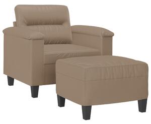 Fotoliu canapea cu taburet, cappuccino, 60 cm, piele ecologică