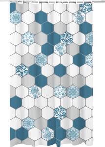 Perdea de duș Mosaique 180x200 cm textil alb/albastru/gri