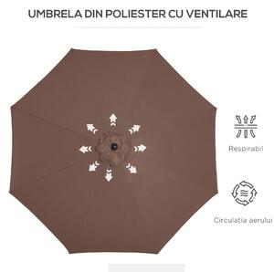 Outsunny Umbrelă de Grădină Inclinabilă 3x2.45m, Poliester Impermeabil, Cafea | Aosom Romania
