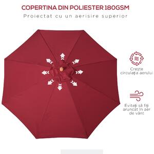 Outsunny Umbrelă de Soare pentru Grădină, din Lemn cu Acoperiș Antivânt, Roșie, Ø 3,8 x 253 cm | Aosom Romania