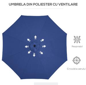 Outsunny Umbrelă pentru Grădină Φ300cm, Stâlp Demontabil, Metal și Poliester, Albastru | Aosom Romania