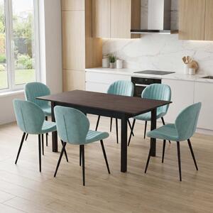 Set Masă Extensibilă Mara Wenge 130–170 × 75 cm cu 6 Scaune Opal Verde Fistic, Material Textil Catifelat, Picioare Metalice Negre