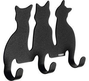Cuier baie Tiger Cats, 3 agățători, montaj pe perete, negru