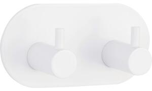 Cuier baie form & style, 2 agățători, montaj prin lipire, alb mat
