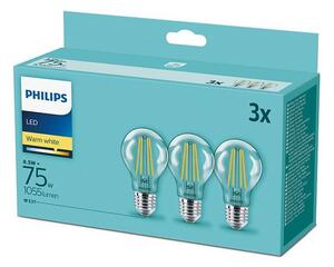 SET 3x Bec LED Philips E27/8,5W/230V 2700K