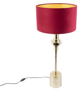 Lampă de masă Art Deco cu abajur de catifea roșu 35 cm - Diverso