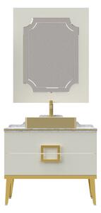 Set mobilier baie Pierre Cardin Mercury, 3 piese, 90 cm, alb-auriu