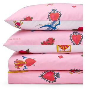 Lenjerie de pat albă-roz din bumbac pentru pat dublu 200x200 cm Mon Coeur – Their Nibs