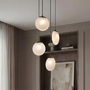 Lucande Lampa suspendată Lunelle, negru, sticlă, 4 becuri, Ø 40 cm, reglabil, Alb, Camera de zi / sufragerie, Sticlă, Modern