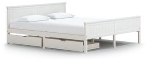 Cadru de pat cu 2 sertare, alb, 180x200 cm, lemn masiv pin