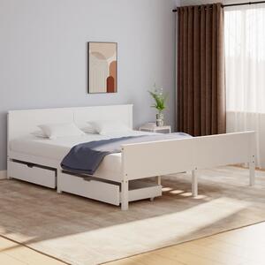 Cadru de pat cu 2 sertare, alb, 180x200 cm, lemn masiv pin