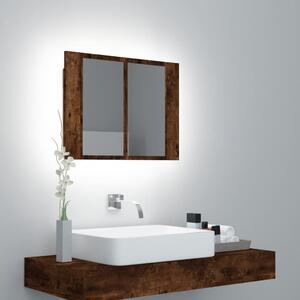 Dulap cu oglindă & LED stejar fumuriu 60x12x45 cm lemn compozit