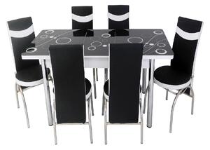 Set masă extensibilă Teo Negru cu 6 scaune negru alb