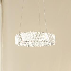 Lucande Lampă suspendată LED Glacis, cristal, Ø 40 cm, crom, Transparent, Camera de zi / sufragerie, Sticlă, Design