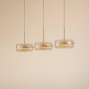 Lucande Lampă suspendată LED Martis, chihlimbar, 3 becuri, dimabil, reglabil, Auriu / Alamă, Camera de zi / sufragerie, Sticlă, Modern