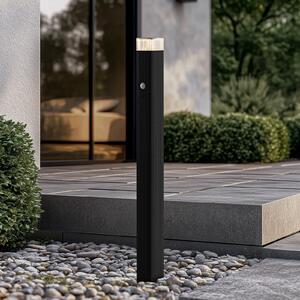 Lindby Bornă luminoasă Halvar, 80 cm, negru, IP65, GU10, senzor, reglabil, Negru, Metal, Modern