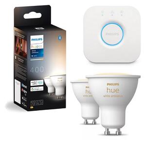 Set de 2 becuri LED reglabile Philips Hue White Ambiance GU10/4,2W/230V + Hue Bridge