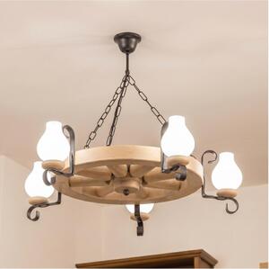 Brilagi - Candelabru suspendat pe lanț ROATA, 5xE14/40W/230V, stejar